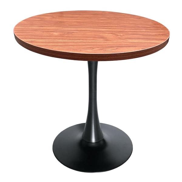 Leisuremod Bristol 36 in. Round Dining Table with MDF Wood Tabletop in Black Iron Pedestal Base 4-Seater, Cognac Brown