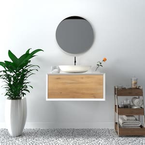 35.43 in. W x 21.65 in. D x 15.75 in. H Bath Vanity Wall-Mounted in Matt White with White Wood Top with White Basin