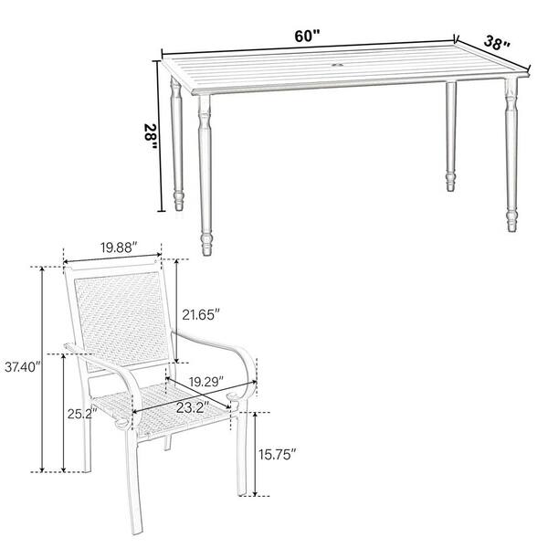 PHI VILLA Black 7-Piece Metal Patio Outdoor Dining Set with Slat Table and  Rattan Arm Chairs with Beige Cushion THD7-428-004 - The Home Depot