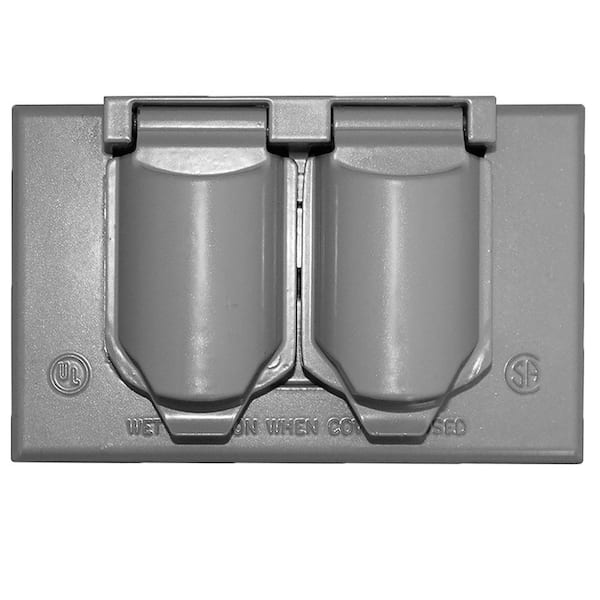 Commercial Electric 1-Gang Metal Weatherproof Duplex Electrical Outlet Cover, Gray