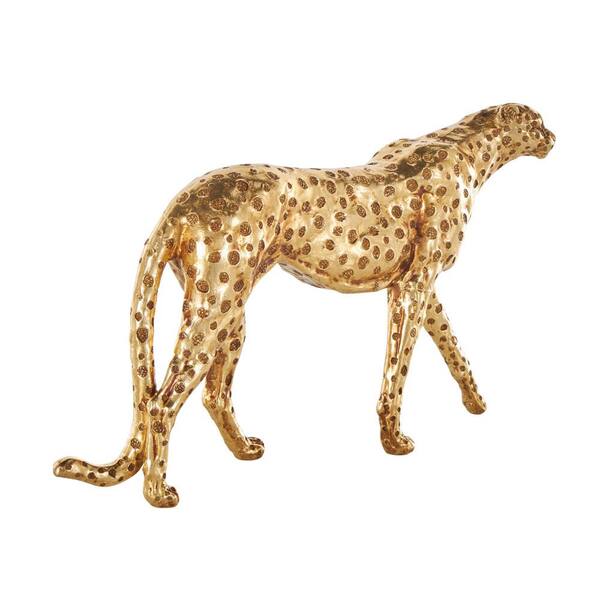 Litton Lane Gold Resin Walking Leopard Sculpture with Textured