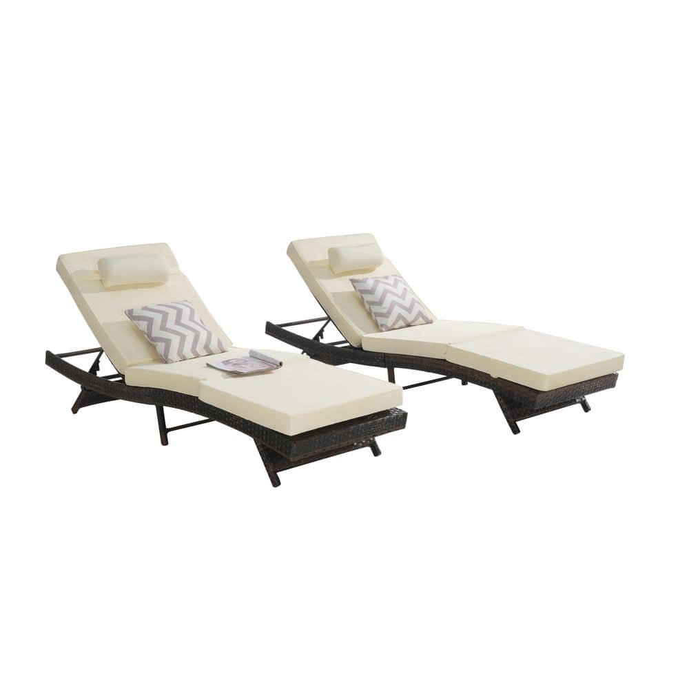 Metal Outdoor Wicker Chaise Lounge with khaki Cushion Set of 2, Wicker Reclining Lounge, Chairs Recliner price history on PriceWatchPro