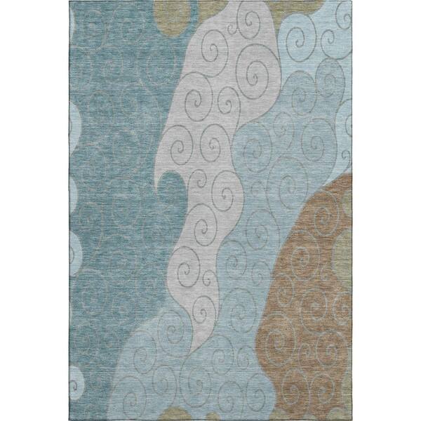 Mayfield Premium Machine Washable Abstract AMF2464 Teal 5 ft. x 7 ft. 6 in. Area Rug