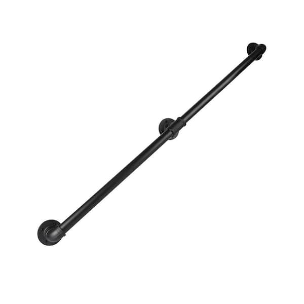 6 ft. Metal Industrial Iron Stair Handrail Black Galvanized Indoor Outdoor Wall Mount Safety Handle Steps Baluster