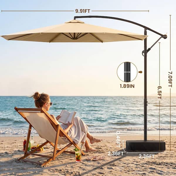 BOZTIY 10 ft. Patio Umbrella w/Base 360 Rotation and Adjustable Angle Offset Cantilever Umbrella UV Protection Canopy in Khaki P1600169-1.8HD01 - The Home Depot BOZTIY 10 ft. Patio Umbrella w/Base 360 Rotation and Adjustable Angle Offset Cantilever Umbrella UV Protection Canopy in Khaki P1600169-1.8HD01 - The Home Depot