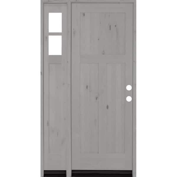 Krosswood Doors 46 in. x 96 in. Knotty Alder 3 Panel Left-Hand/Inswing Clear Glass Grey Stain Wood Prehung Front Door with Left Sidelite