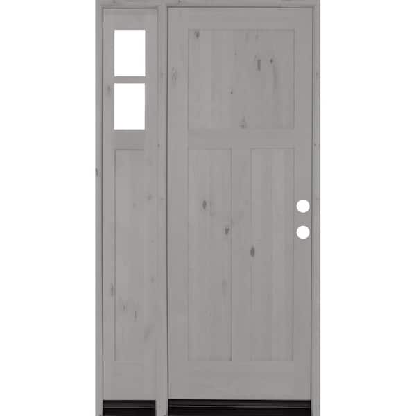 Krosswood Doors 50 in. x 96 in. Knotty Alder 3 Panel Left-Hand/Inswing Clear Glass Grey Stain Wood Prehung Front Door with Left Sidelite