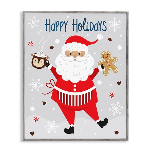 Stupell Industries Santa with Cocoa and Cookie by Ilis Aviles 1-Piece Framed Graphic Print People Poster Art Print 20 in. x 16 in.