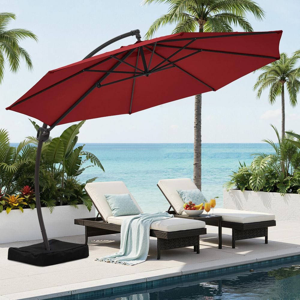 coral coast 11 ft steel offset patio umbrella JEAREY 11 ft. Outdoor Cantilever Offset Umbrella Patio Umbrella with  Sandbag and Cover in Red WTS11-RD