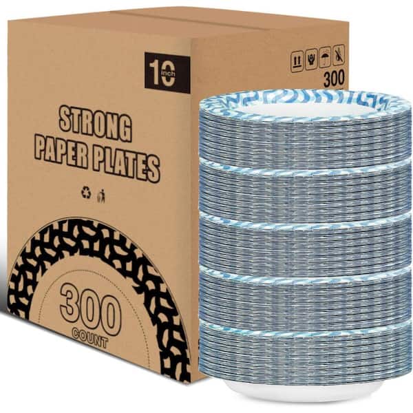 10 in. Disposable Paper Plates, 300 Count, Heavy Duty Dinner Plates for Parties, Picnics, and Everyday Use