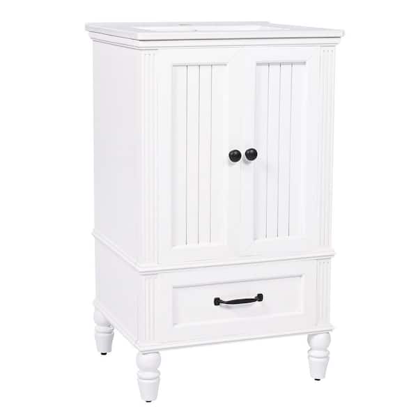 20 in. Freestanding White Bath Vanity with White Ceramic Top Magnetic Door Stopper and Adiustable Foot Pads