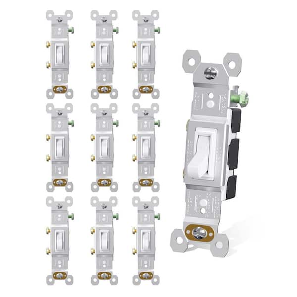 Single Pole Light On-Off Toggle Light Switch Wall Switch, Self-Grounding in White Illuminated 10-Pack