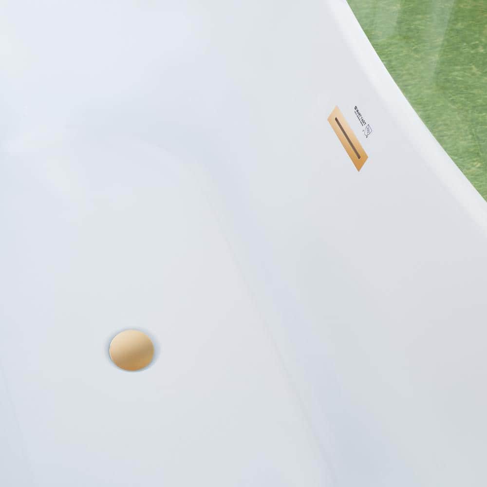 67" White Acrylic Freestanding Soaking Bathtub with Gold Trim