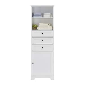 Modern 22 in. W x 10 in. D x 68.3 in. H White Tall Linen Cabinet with 3 Drawers and Open Shelves