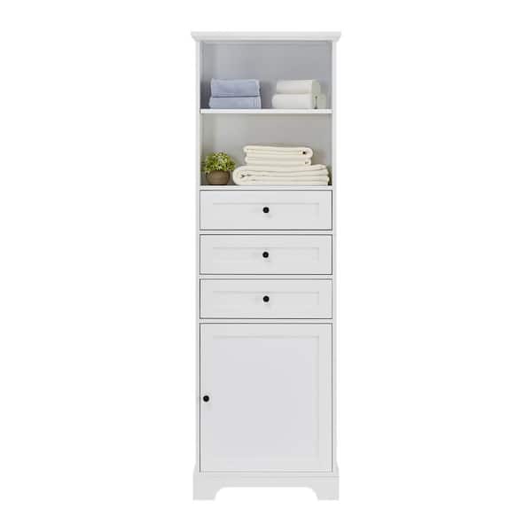 Unbranded Modern 22 in. W x 10 in. D x 68.3 in. H White Tall Linen Cabinet with 3 Drawers and Open Shelves