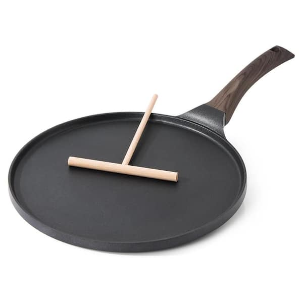 10 in. Black Nonstick Crepe Pan, Granite Coating Dosa Pan Pancake Flat Skillet Tawa Griddle, with Stay-Cool Handle