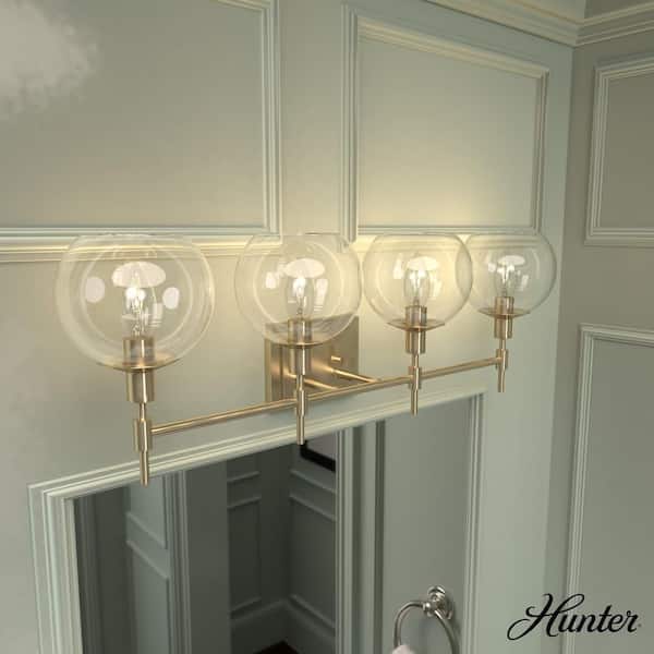 Hunter Xidane 30 in. 4-Light Alturas Gold Vanity Light with Clear Glass Shades