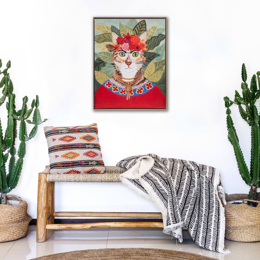 Bohemian Cat Portrait Canvas with Gold Frame, 16.5" x 20.5"