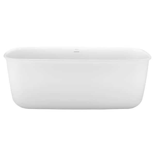 VANITYFUS 62.4 in. Acrylic Freestanding Flatbottom Soaking Bathtub in White with Brass Drain and Overflow