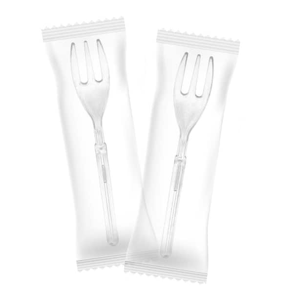 4 in. Clear Disposable Mini Appetizer and Dessert Forks, Individually Wrapped, 100-Pack Small Tasting,