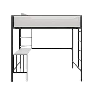 Axel Full Loft Bed with Desk and Shelves, Black and Off White