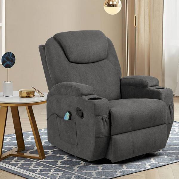 Big and Tall Smoke Gray Recliner Swivel and Rocking Chair with Power Massage Function