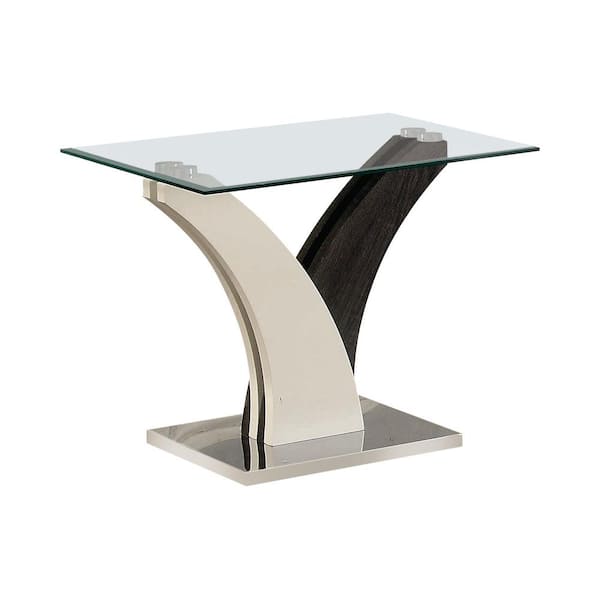Furniture of America Penbroke 23.63 in. White and Dark Gray Square Glass End Table