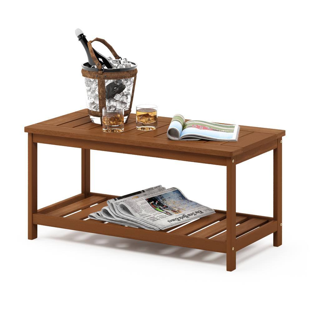 Tioman Medium Brown Wood Outdoor Coffee Table with Shelf