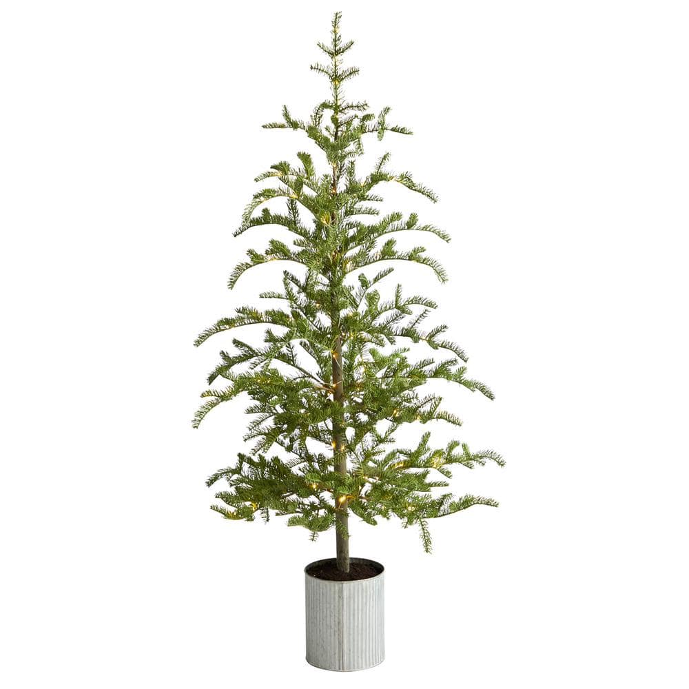 Nearly Natural 5.5 ft. Pre-Lit Pine Artificial Christmas Tree in Decorative Planter with 150 Lights