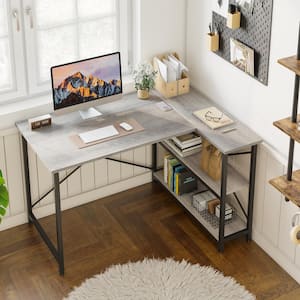 47 in. Small L-Shaped Computer Desk with Storage Shelves Light Gray Oak