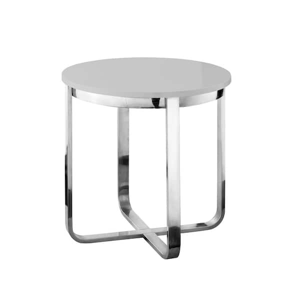 Inspired Home Lanna Light Grey/Chrome End Table High Gloss Lacquer Finish Top