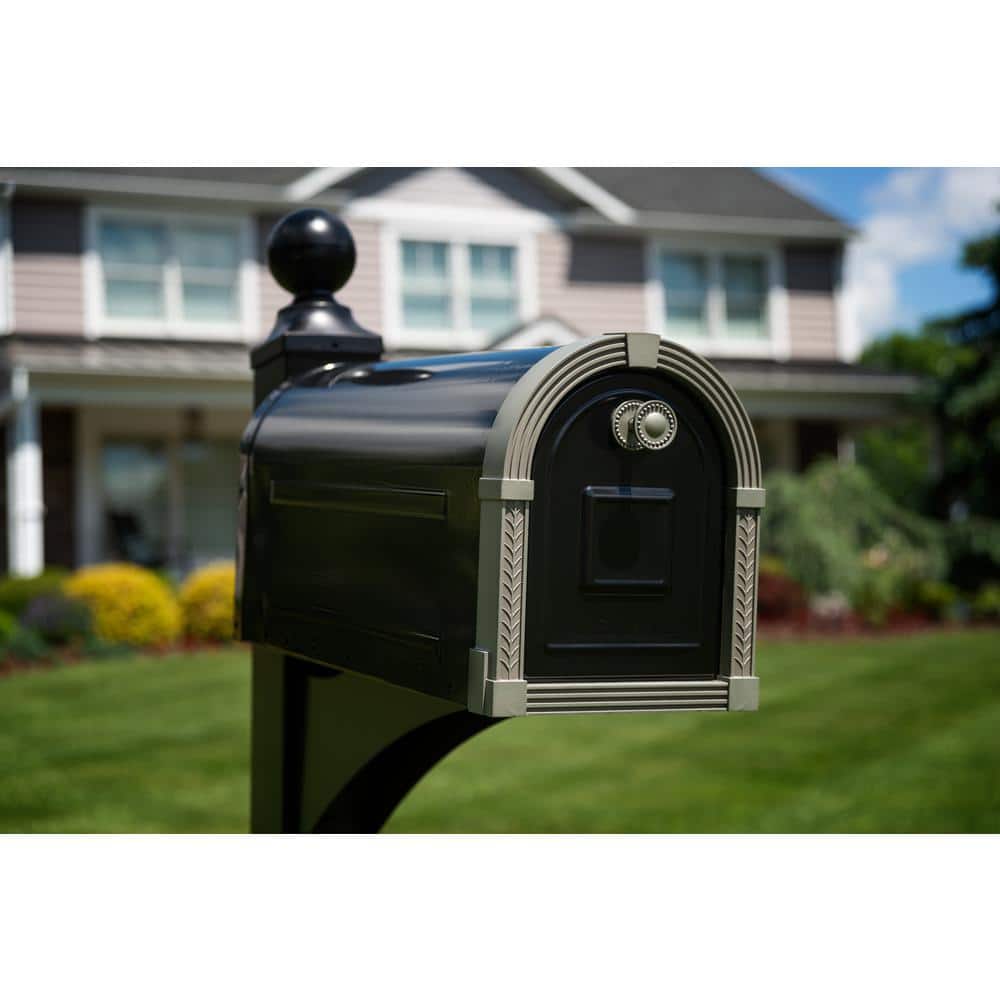 Brunswick Large Black and Brushed Nickel Steel Post-Mount Mailbox