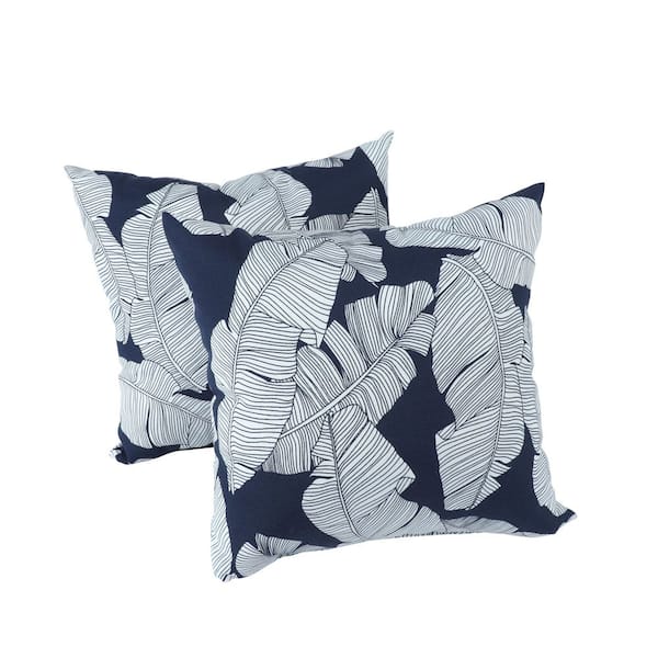 Outdoor Blue Leaf Throw Pillow with 2-Pack-Waterproof & Fade-Resistant