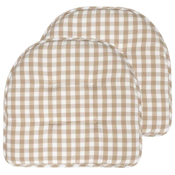 Sweet Home Collection Buffalo Checkered Memory Foam 17 in. x 16 in. U-Shaped Non-Slip Indoor/Outdoor Chair Seat Cushion Taupe/White (2-Pack)