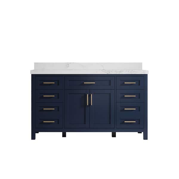 Willow Collections Cambridge 60 in. W x 22 in. D x 36 in. H Single Sink Bath Vanity in Hale Navy Blue with 2 in Calacatta Nuvo Quartz Top