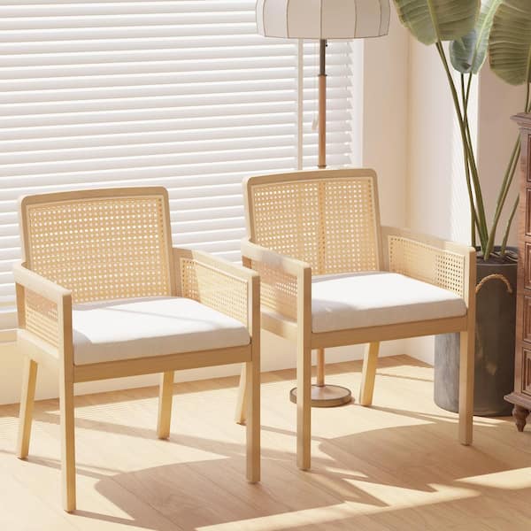 Gardenbee Outdoor Upholstered Rattan Accent Lounge Chair Dining Chair with Beige Cushion (Set of 2)