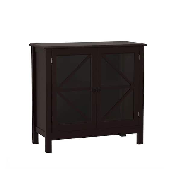 Unbranded Black Double Glass Doors Kitchen Cabinet Sideboard Buffet