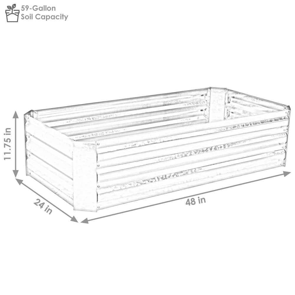 Silver Galvanized Steel Rectangular Raised Garden Beds, 48" L x 11.75" H, 2-Pack