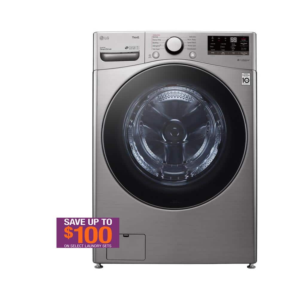 LG 4.5 cu. ft. Large Capacity High Efficiency Stackable Smart Front Load Washer with Steam in Graphite Steel