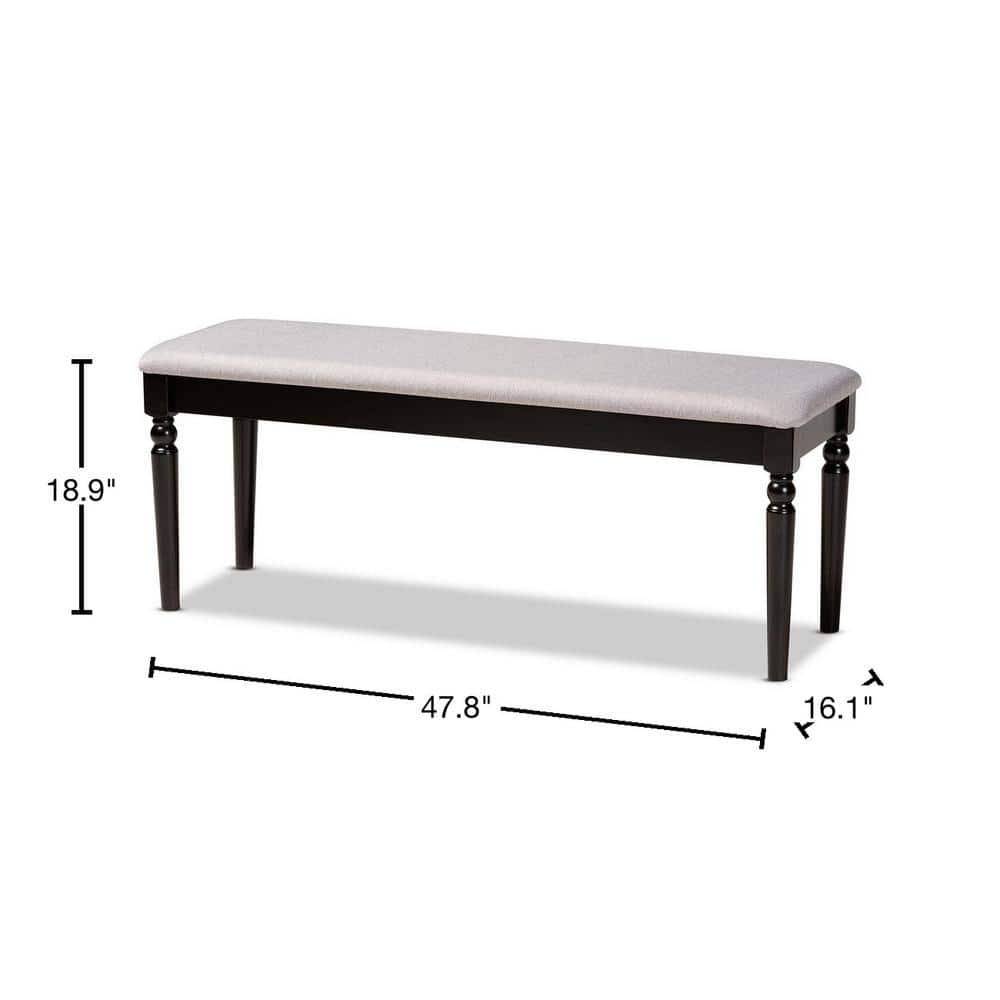 Giovanni Gray Fabric Upholstered Dark Brown Wood Dining Bench