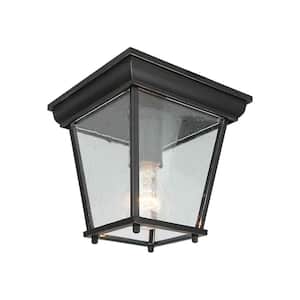 Fe Jean 1-Light Black Outdoor Flush Mount Light with clear seedy glass