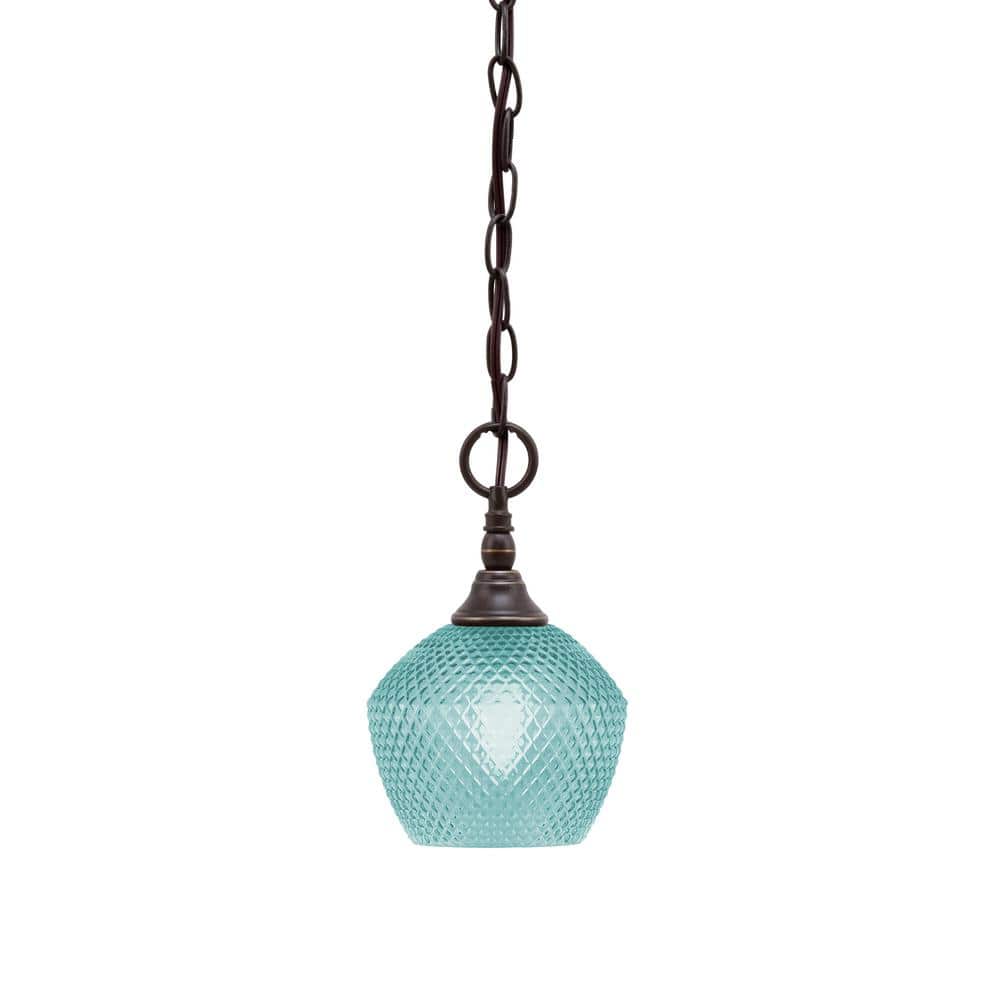Elva 100-Watt 1_light Dark Granite Shaded Pendant Light with 6 in. Turquois