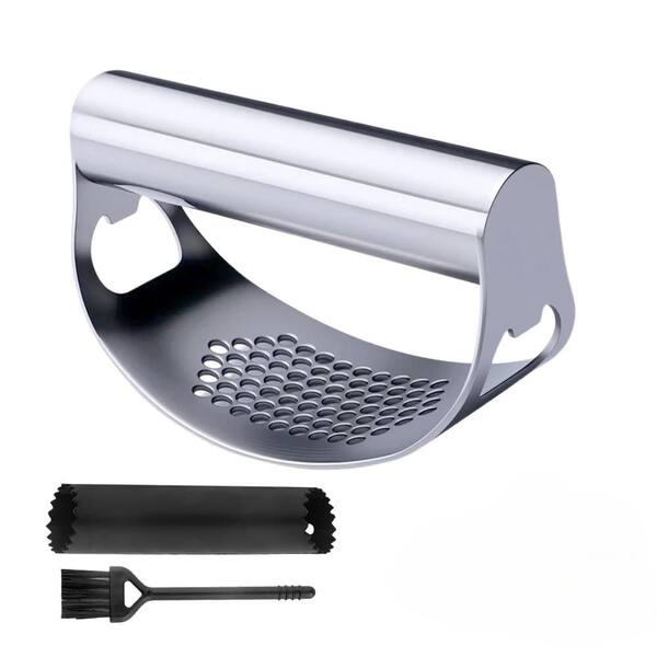 Stainless Steel Garlic Press, Heavy Duty Garlic Mincer Crusher Tool with Peeler and Cleaning Brush