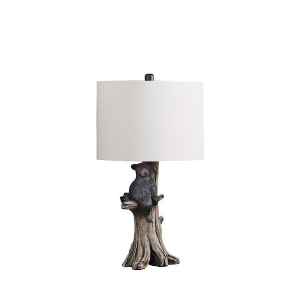 Jushua 24.75 in. H Black Bear On a Tree Polyresin Table Lamp