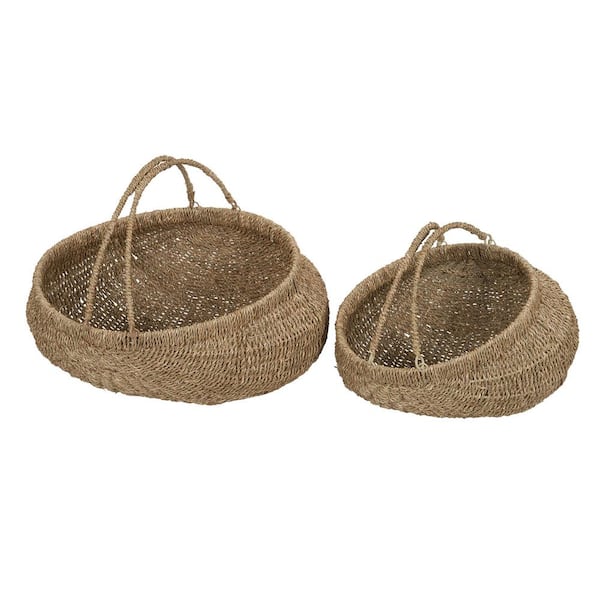 HOUSEHOLD ESSENTIALS 2-Piece Seagrass Baskets, Decorative Baskets with Handles