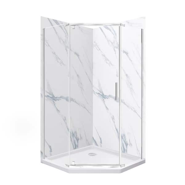 CRAFT + MAIN Cove 42 in. L x 42 in. W x 78 in. H Corner Shower Stall/Kit with Corner Drain in Carrara and Silver