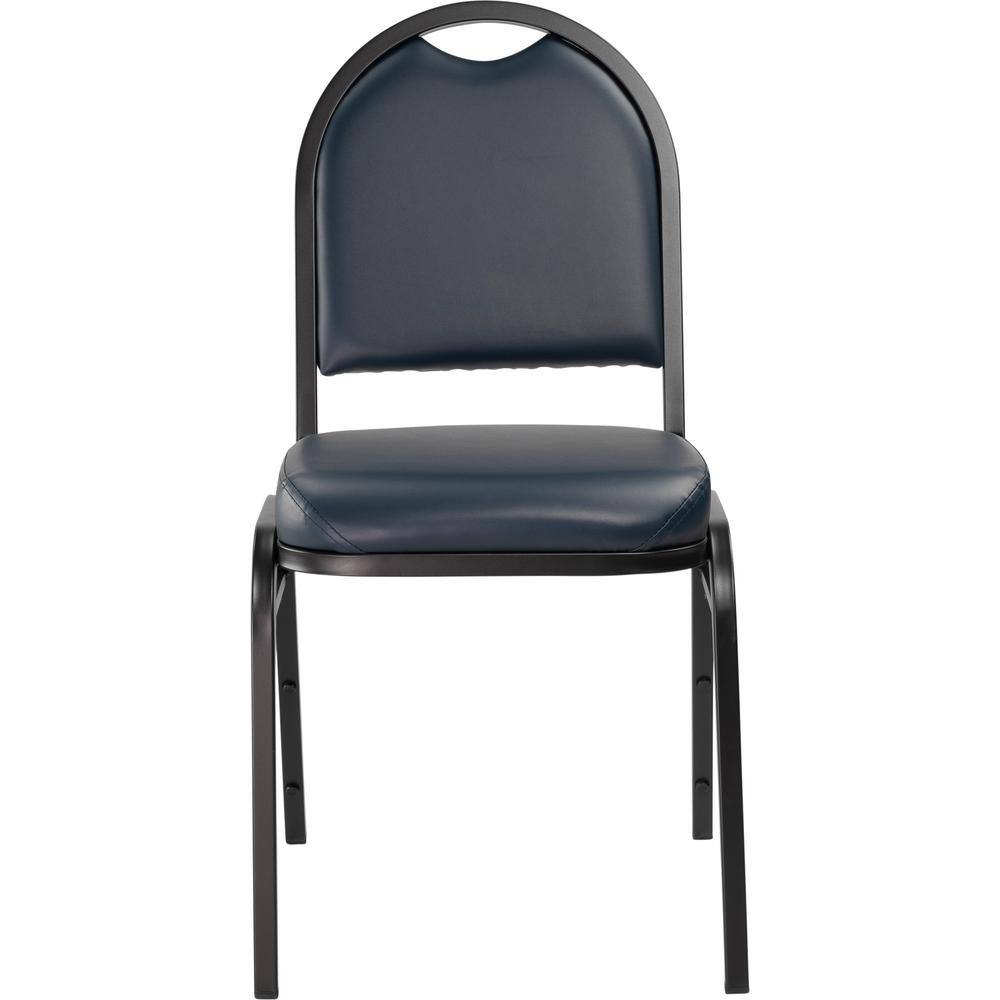 Midnight Blue Vinyl Armless Stacking Chair with Black Metal Frame