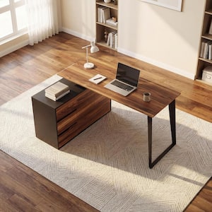 FUFU&GAGA 68.5 in. W L-Shaped White Writing Desk Adjustable Height