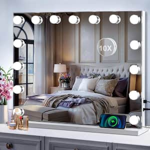 22 in. W x 18 in. H Rectangular Framed LED Bulb Hollywood Tabletop Bathroom Makeup Mirror in White with 3-Color Lights