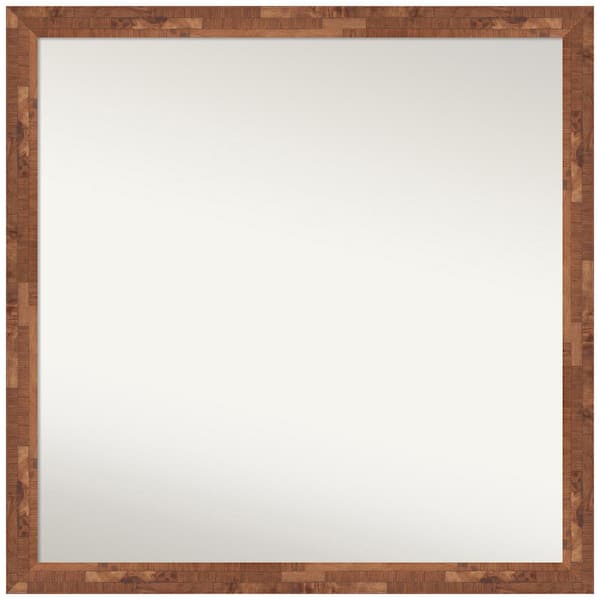Amanti Art Fresco Light Pecan 28.5 in. x 28.5 in. Non-Beveled Farmhouse Square Wood Framed Wall Mirror in Brown